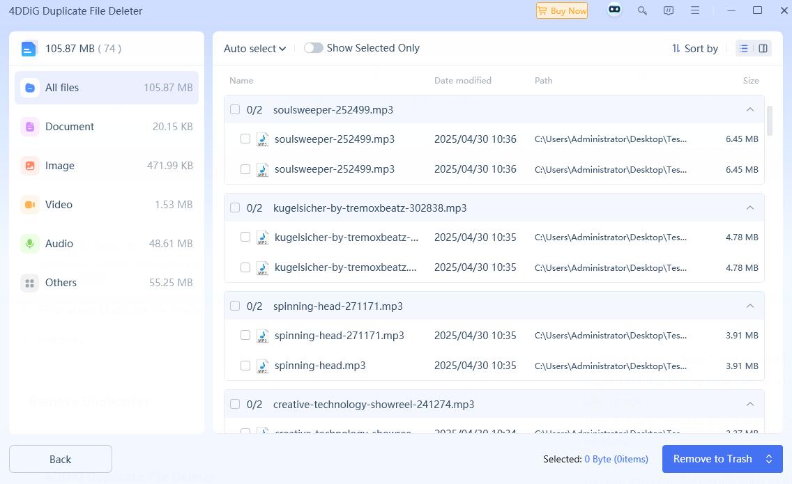 4DDiG duplicate file deleter scan result