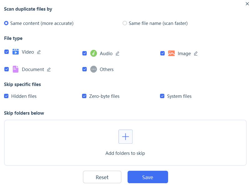 4DDiG duplicate file deleter settings
