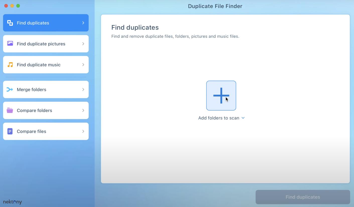Nektony Duplicate File Finder add folders