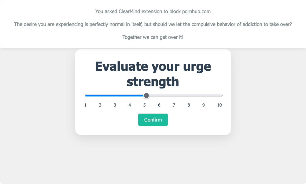 a screen saying that You asked ClearMind extension to block pornhub.com