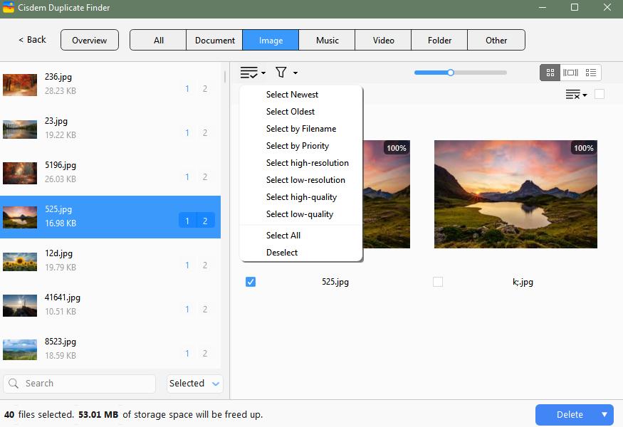 Cisdem Duplicate Finder displaying selection rules