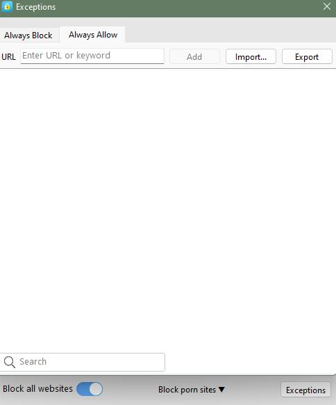 add websites to the Always Allow list