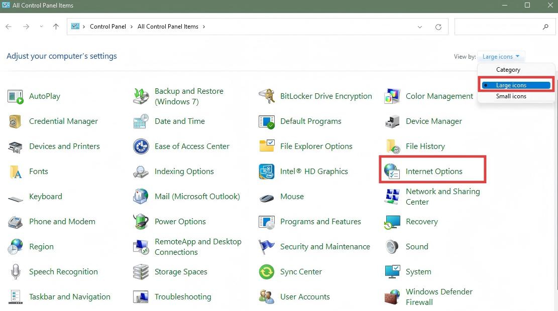 click Internet Options