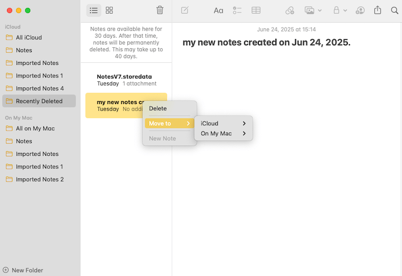check recently deleted notes