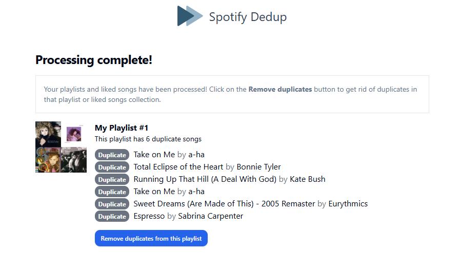 click the Remove duplicates button