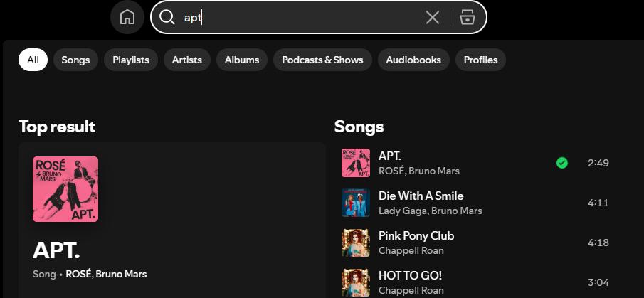 search songs in Spotify