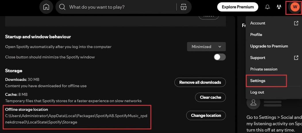 Storage folder location