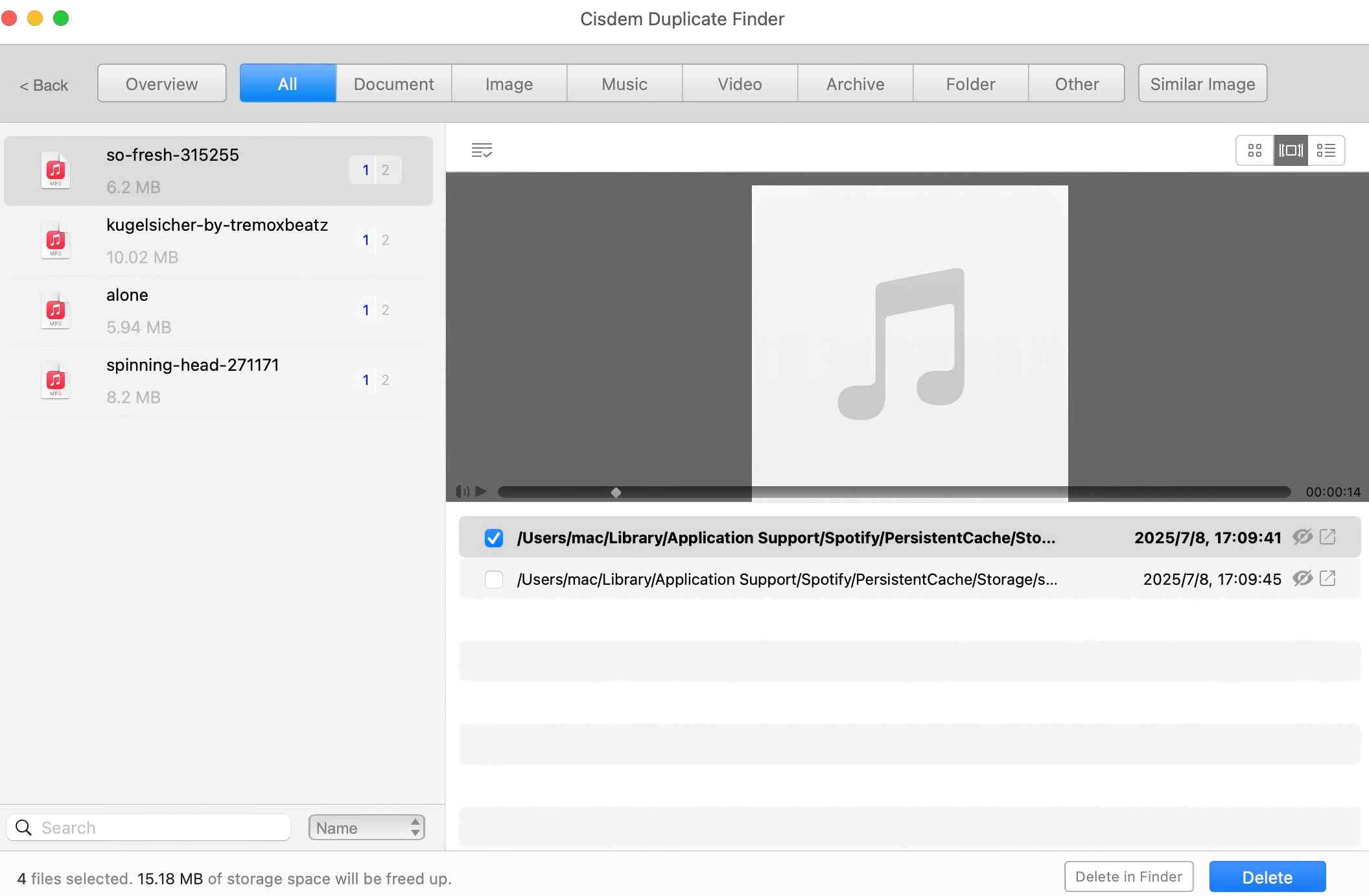 view duplicate songs using Cisdem Duplicate Finder