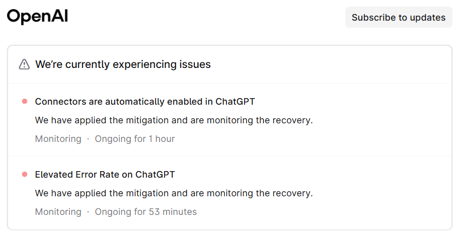 unknown error occurred chatgpt openai