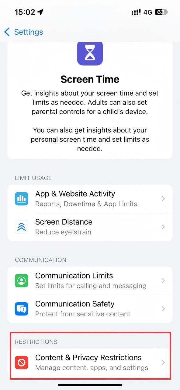 click Content and Privacy Restrictions