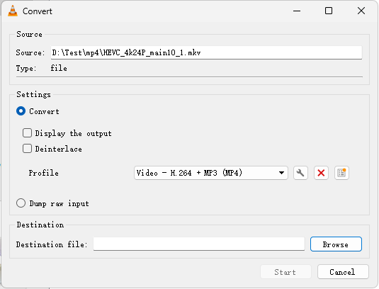 convert hevc to h264 using vlc