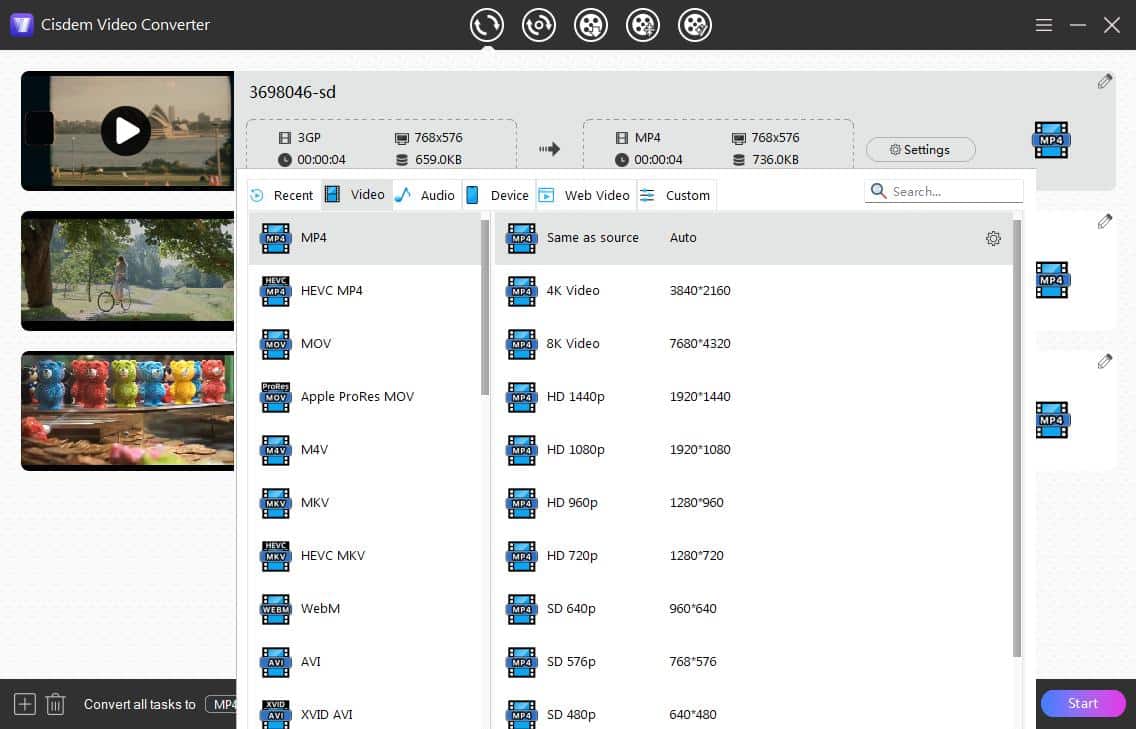 add 3gp files and select output format