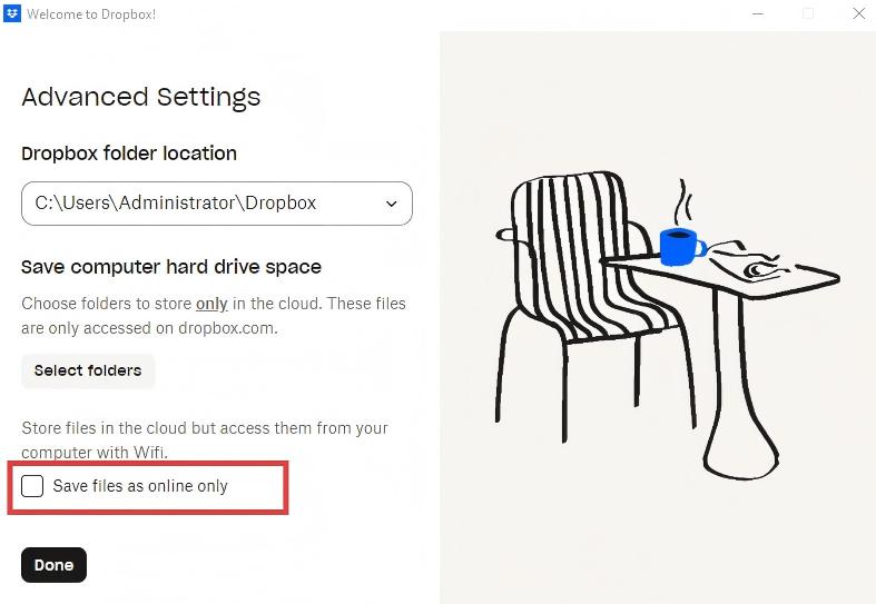 Dropbox advanced settings