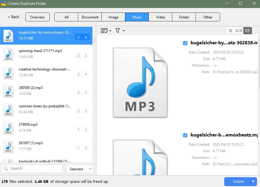 view duplicate audio files