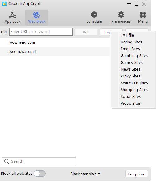 block WoW related sites