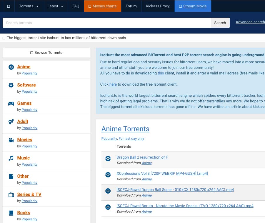 best Kickass Torrents alternative site 5- IsoHunt