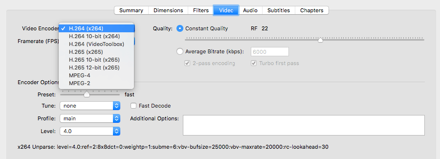 Handbrake video encoder